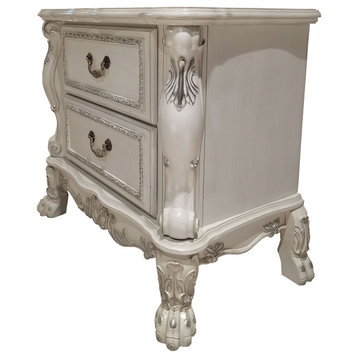 Dresden 2-Drawer Solid Wood Nightstand With Center Metal Glide, Bone White