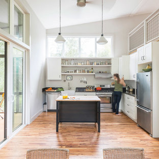 cuisine moderne avec un placard avec porte à panneau