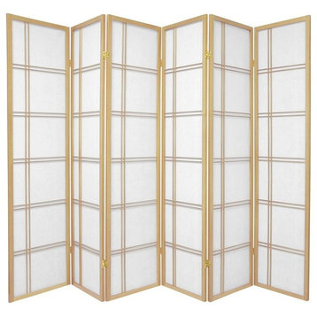 6' Tall Double Cross Shoji Screen, Natural, 6 Panels