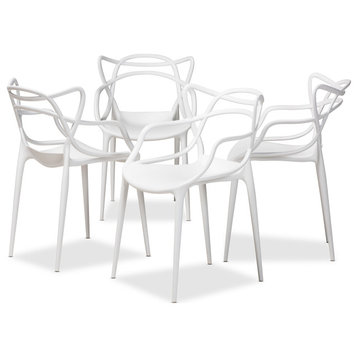 Landry Modern White Finished Plastic 4-Piece Stackable Dining Chair Set