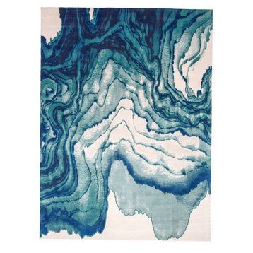 Weave & Wander Omari Contemporary Watercolor Rug, Blue, 6'7"x9'6"