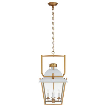 Coventry Small Lantern in Matte White and Antique-Burnished Brass with Clear Gla