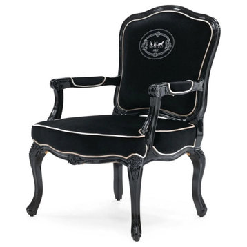 Amanda Transitional Black Velvet and Black High Gloss Lounge Chair