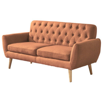 GDF Studio Eunice Petite Mid Century Modern Tufted Fabric Sofa, Burnt Orange