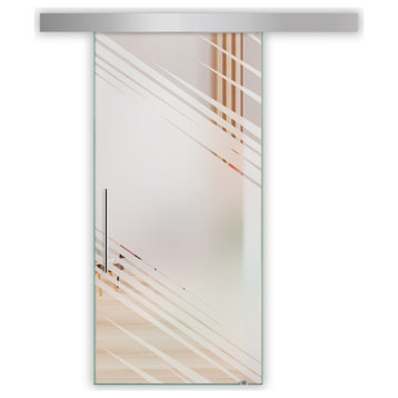 Sliding Glass Door With Frosted Designs ALU100, 24"x84", Recessed Grip