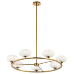 Kichler - Kichler Pim 7-LT 1 Tier Chandelier 52225FXG - Fox Gold - The Pim™ 40in. 7 light round chandelier features a nostalgic mid century modern design in Fox Gold and rounded shaped satin etched cased opal glass. A perfect addition in several aesthetic environments including contemporary and transitional.