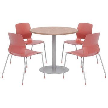 Olio Designs Round 36in Lola Dining Set - Cherry Table - Coral Chairs