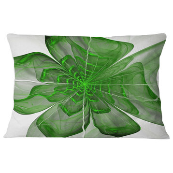 Symmetrical Green Digital Fractal Flower Floral Throw Pillow, 12"x20"
