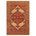 Bareens Designer Rugs - Antique Lavastone Low-Pile Illa Tan/Orange Wool Rug - 8'3'' x 9'10'' - An exhilarating oriental rug with distinctive motifs and wide-ranging pallet of warm colors, this antique vintage distressed low pile hand knotted masterpiece is a breath-taking addition to any decor. Featuring a soft low pile, showcasing the intricate design with an awe-inspiring color palette this masterpiece is known for its versatility, all vegetable dyes, and high knot count. Known for its artistic individuality, masterful construction, and enduring appeal this one-of-a-kind rug is an excellent addition to any d�cor.