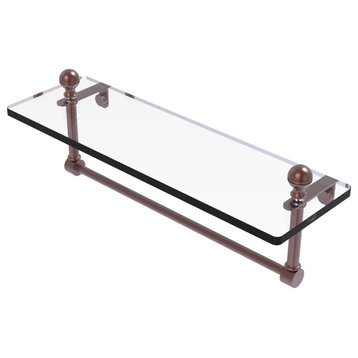 Mambo 16" Glass Vanity Shelf with Towel Bar, Antique Copper