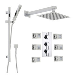 Lenox Chrome Thermostatic Shower System Set With Square Rain Head Handset 6 Jets - Showerheads And Body Sprays