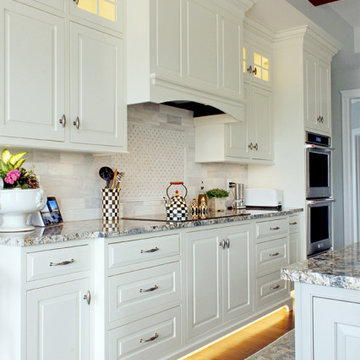 White Painted Kitchen with Gray Island