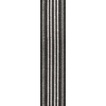 Vichy Geometric Striped Machine-Washable Area Rug, Black/Ivory, 2x8