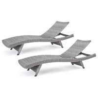 GDF Studio Isle of Palms Outdoor Gray Wicker Chaise Lounge, Set of 2