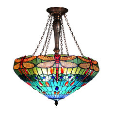 SCARLET, Tiffany-style 3 Light Dragonfly Inverted Ceiling Pendant, 24" Shade