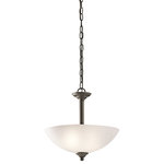 Kichler Lighting - Jolie 2 Light Pendant, Olde Bronze, LED - Enjoy the splendor of this Olde Bronze 2 light LED convertible pendant/ semi flush ceiling light from the refreshing Jolie Collection.  The clean lines are beautifully accented by satin etched glass.  Jolie is the perfect transitional style for a variety of homes.