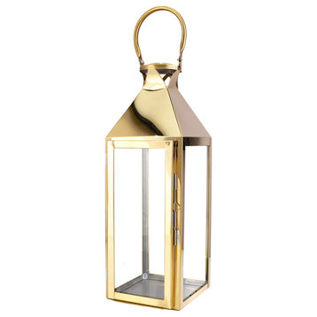 Square Stainless Steel Lantern, in 3 Sizes & 2 Colors, Gold, Medium