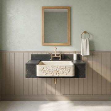 Troia Light Travertine Rectangular Farmhouse Sink - 30"x18"x10" - Honed