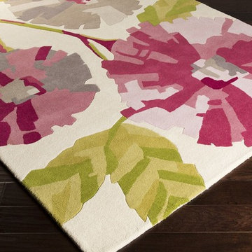 Harlequin Floral Pattern Rug in Beige Lime / Magenta by Surya -$959.22