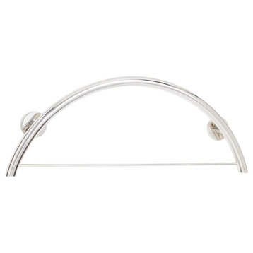 30" Half-Moon Curved Shower Grab Bar With Towel Bar, Polished Stainless