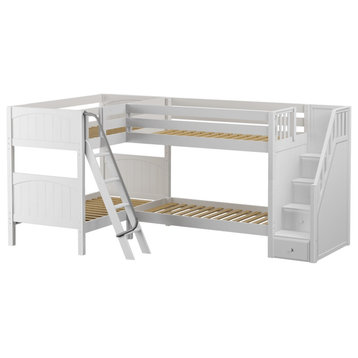 Calumet Twin Sleeps 4 L Shaped Bunk Beds with Stairs, White