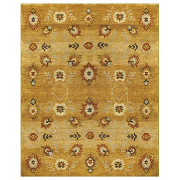 Weave & Wander Amzad Hand Knotted Floral Wool Rug, Gold/Rust, 5'6"x8'6"