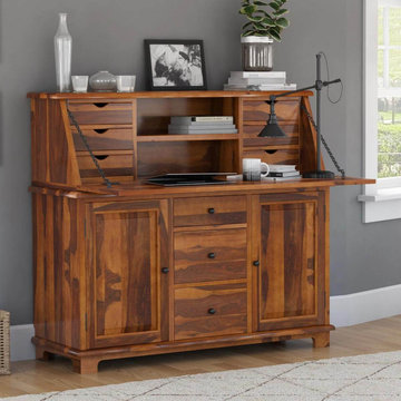 Weldona Rustic Solid Wood Drop Front Home Office Secretary Desk