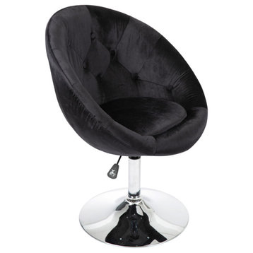 Antoinette Round Tufted Vanity Chair, Black Velvet