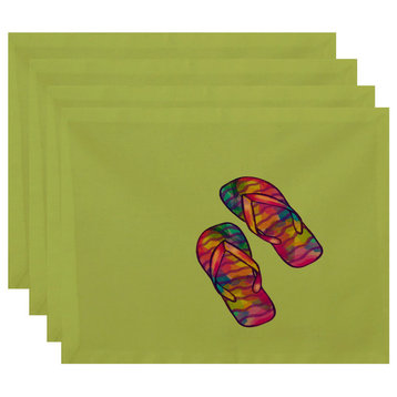 18"x14" Rainbow Flip Flops, Geometric Print Placemat, Set of 4, Green