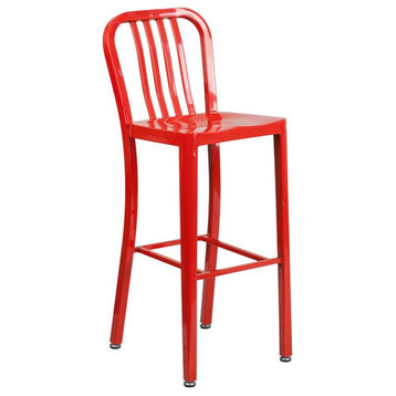 Flash Furniture 30" Metal Vertical Slat Back Bar Stool in Red