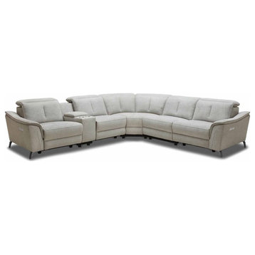 Divani Casa Lloyd Modern Fabric Sectional with Recliners & Console in Gray
