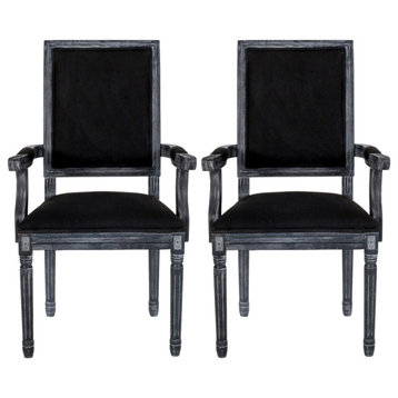 Zentner French Country Wood Upholstered Dining Chair, Black, Gray, Set of 2