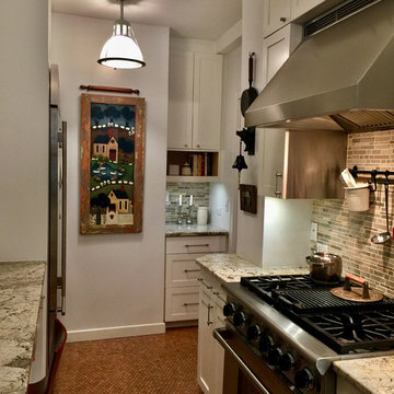 Cork Flooring and Pendant Light Fixtures, Stone Countertops