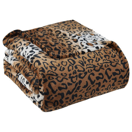 Striped Snow Leopard Safari Flannel Fleece Blanket, Twin