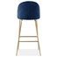 Millennial Brass Velvet Upholstered Dining Bar Stool, Royal Blue, 65 cm