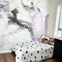 Bedroom Removable Wall Murals, Boys Nursery Room, Smokey Accent Wall, Grey and B - Kids Wall Decor