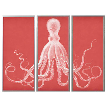 Lord Bodner Octopus Triptych Print, Paprika/White, 50"x40"
