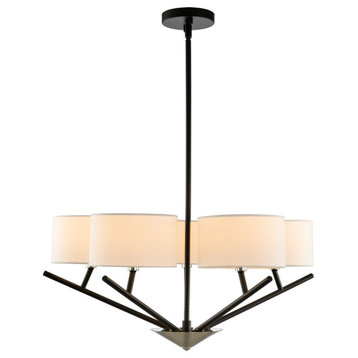 5 Light Contemporary Chandelier by Kalco, Matte Black With Polished Nickel, 19"