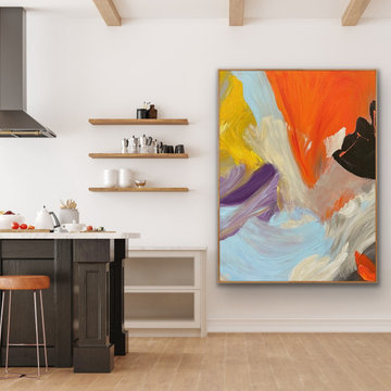 60x40 In Original Large colorful abstract Painting Light blue wall art