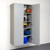 Contemporary Large Storage Cabinet, Doors With Bar Metal Handles, Light Gray