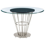 Armen Living - Veronica 48" Round Glass Tabletop Brushed Stainless Steel Base Dining Table - Make a chic and sophisticated statement with the Veronica Round Dining Table with a Glass top, Walnut Panel, and Metal base by Armen Living. With minimalistic and industrial notes, our dining table invokes a chic and contemporary tone in any room. Its glass tabletop is rests on a round walnut veneer panel for a beautiful contrast of materials. The conical base achieves a sleek and airy presence within its metallic detailing. The Veronica dining table serves as a stunning centerpiece for your kitchen, dining, or living space, and its round shape creates a natural hub for inclusive conversations and activities. With a diameter of 48", this dining table can comfortably seat up to 4 people. It offers plenty of aesthetic appeal and comfort to your intimate dinners and family gatherings. This dining table is constructed with high-quality materials and craftsmanship to offer style and functionality for years to come. The Veronica Round Dining Table is available in a Glass tabletop and Walnut Panel with a Black Iron, Brushed Stainless Steel, or Gold Stainless Steel base to effortlessly complement your home.