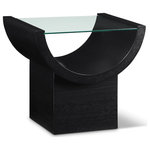 Meridian Furniture - Beverwil End Table, Black - Channel the glamour of the Art Deco era with the Beverwil End Table, a captivating centerpiece that exudes timeless sophistication. This stunning table features a rich black finish that highlights the natural beauty of the oak veneer, creating a striking visual contrast. The tempered glass top adds an air of elegance and provides a clear surface for displaying your favorite decor items. The unique geometric design, reminiscent of the Art Deco period, infuses your space with a touch of vintage charm.