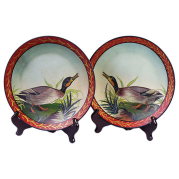 Pair of 10 Inch Diameter Ceramic Duck Decorative Plates