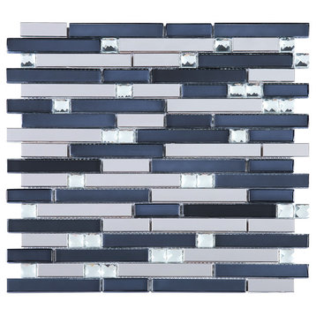 11.75"x11.75" Elsa Stainless Steel and Glass Mosaic Tile Sheet, Black and White