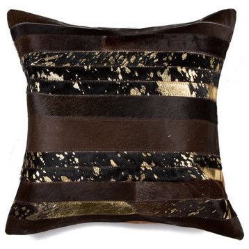 Natural Torino Madrid Pillow 18"x18", Chocolte and Gold