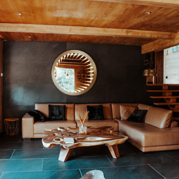 75 Slate Floor and Wood Wall Living Room Ideas You'll Love - August, 2022 |  Houzz
