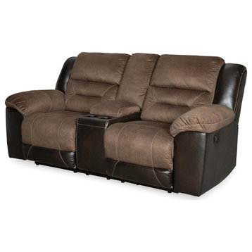 Contemporary Reclining Sofa, Faux Leather Upholstery With Suede Feel, Chestnut