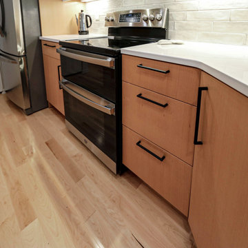 Two Tone Contemporary Euro Beech Wood and White Cabinetry Kitchen