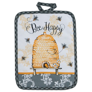 Bee Happy Yellow and Black Printed Kitchen Pot Holder Cotton