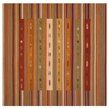 Safavieh Navajo Kilim Nvk178A Striped Rug, Burgundy/Multi, 7'x7'